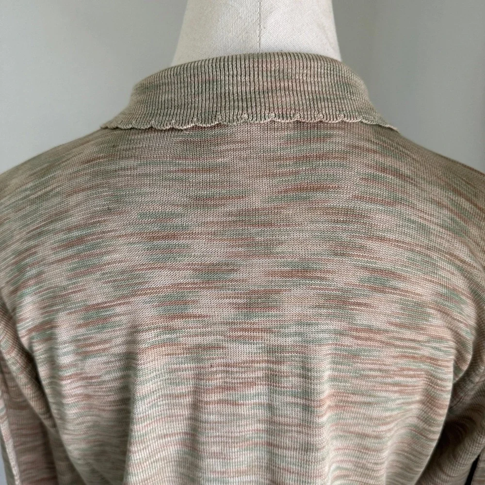 Vintage 100% Silk Space Dye Cardigan Scalloped Polo Medium Feminine Delicate